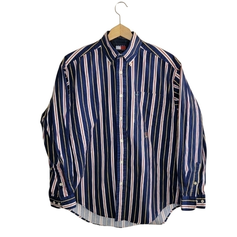 Tommy Hilfiger | Navy Red Yellow White Striped Button Down Shirt Size Small